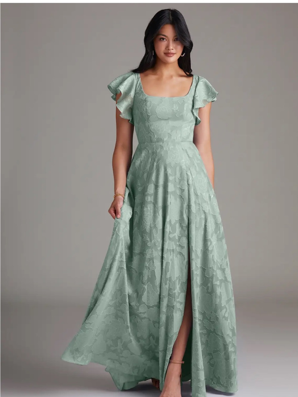 Azazie Bondi- A-Line Side Slit Floral Burnout Dress, bridesmaid, dress, size 10